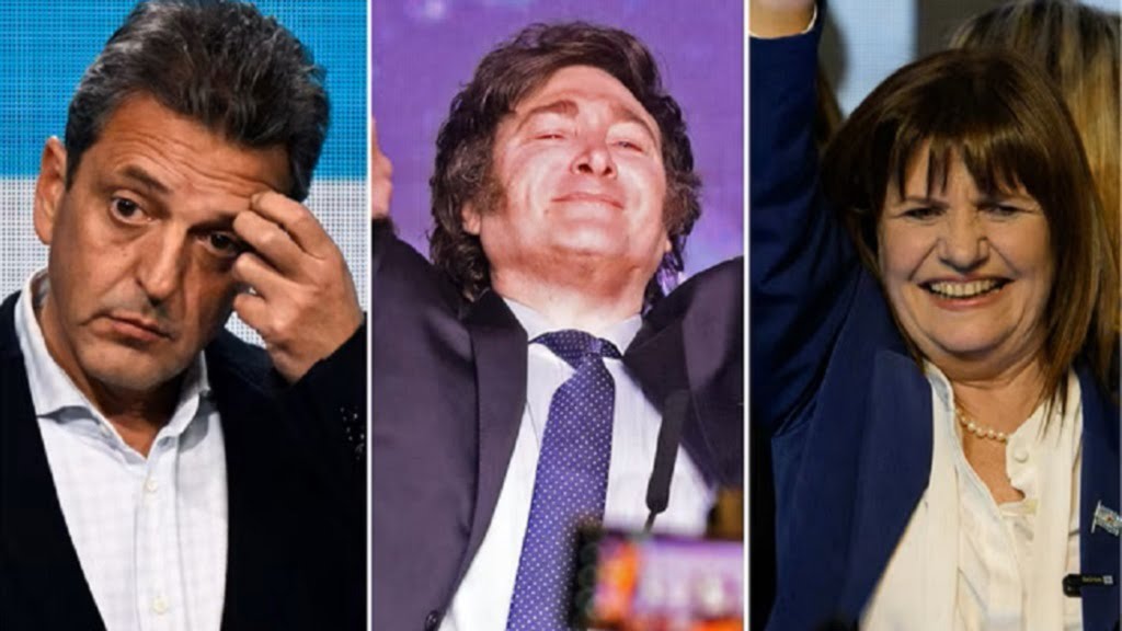 Sergio Massa, Javier Milei, Patricia Bullrich, elecciones 2023