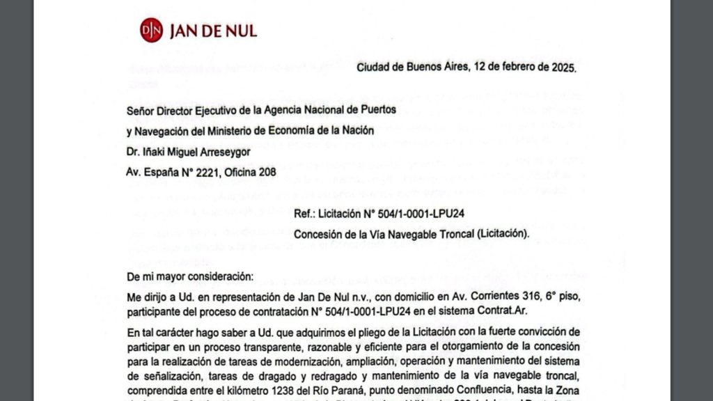 Jan de Nul, Dragadora, Hidrovía, Licitación, Agencia de Puertos