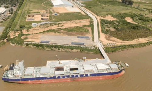 Zona Franca Santafesina, Puerto de Villa Constitución, buque Panamax, Giewont, comercio exterior, logística fluvial, río Paraná, agroindustria, PTP Group Logistics,